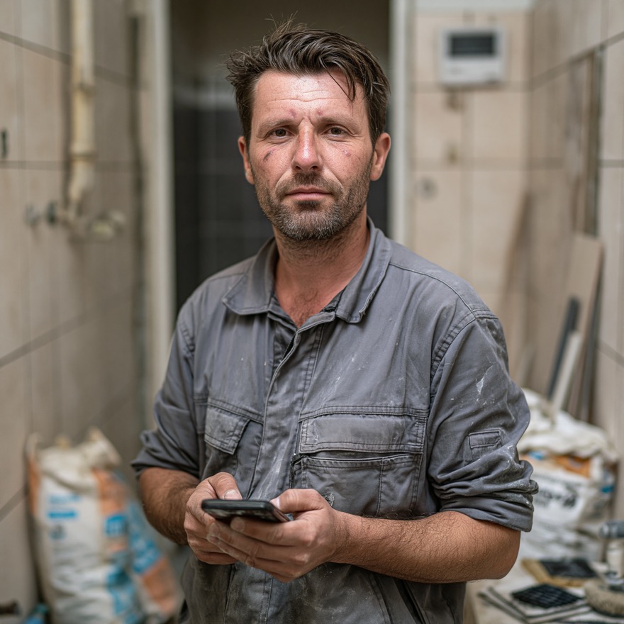 Artisan de la rénovation dans une salle de bain en travaux